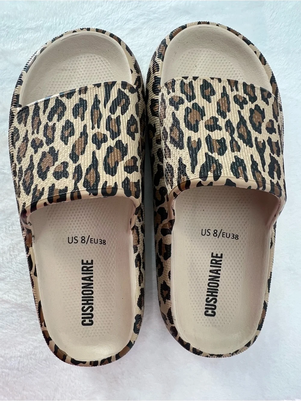 Cushionaire Feather Foam Slides Leopard New Sz 8 Comfy Cloud Cushion Shower Spa